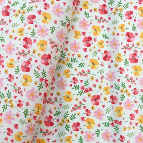 Vintage style retro red rose roses yellow pink floral flower 100% cotton fabric quality dressmaking patchwork crafts quilting HALF METRE