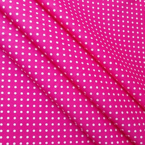 Bright cerise pink white 3mm spot spotted polka dot 100% cotton poplin fabric by Rose and Hubble crafting sewing dressmaking  x HALF METRE