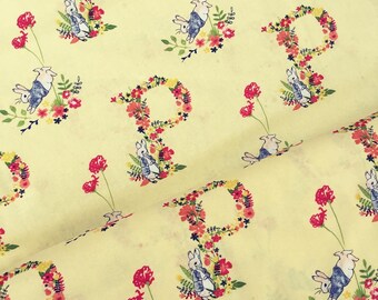 Peter Rabbit yellow flower wreaths characters Beatrix Potter 100% cotton fabric dressmaking crafts quilting patchwork clothing x HALF METRE