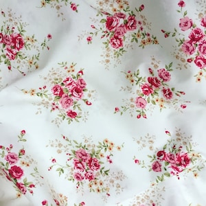 Ivory pink vintage style small pink roses flower floral 100% quality cotton fabric by Rose & Hubble X HALF METRE image 1