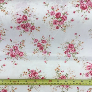 Ivory pink vintage style small pink roses flower floral 100% quality cotton fabric by Rose & Hubble X HALF METRE image 8