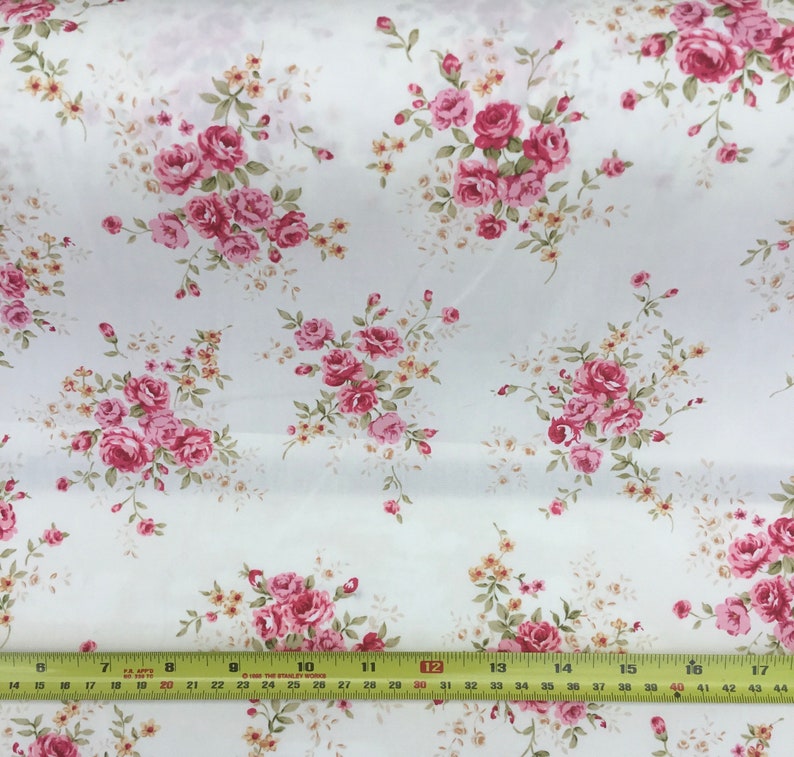 Ivory pink vintage style small pink roses flower floral 100% quality cotton fabric by Rose & Hubble X HALF METRE image 8