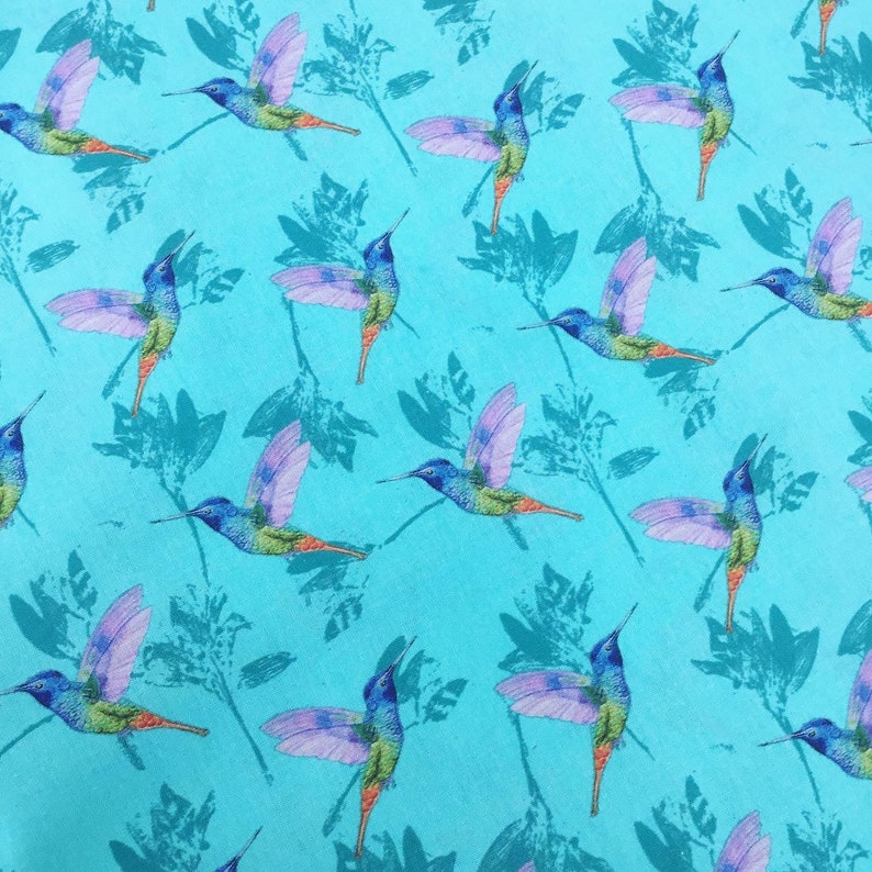 Hummingbird birds leaves pretty green dressmaking quilting quilt extra wide 100% cotton fabric material kids clothes x HALF METRE image 3