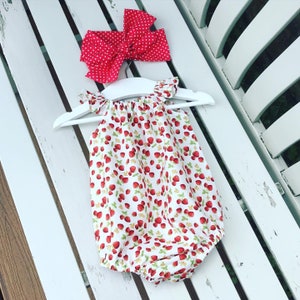 BABY Toddler little GIRL'S romper playsuit 100% cotton summer strawberry red white 0-3 / 3-6 / 6-12 / 12-18 months to age 2 3 years