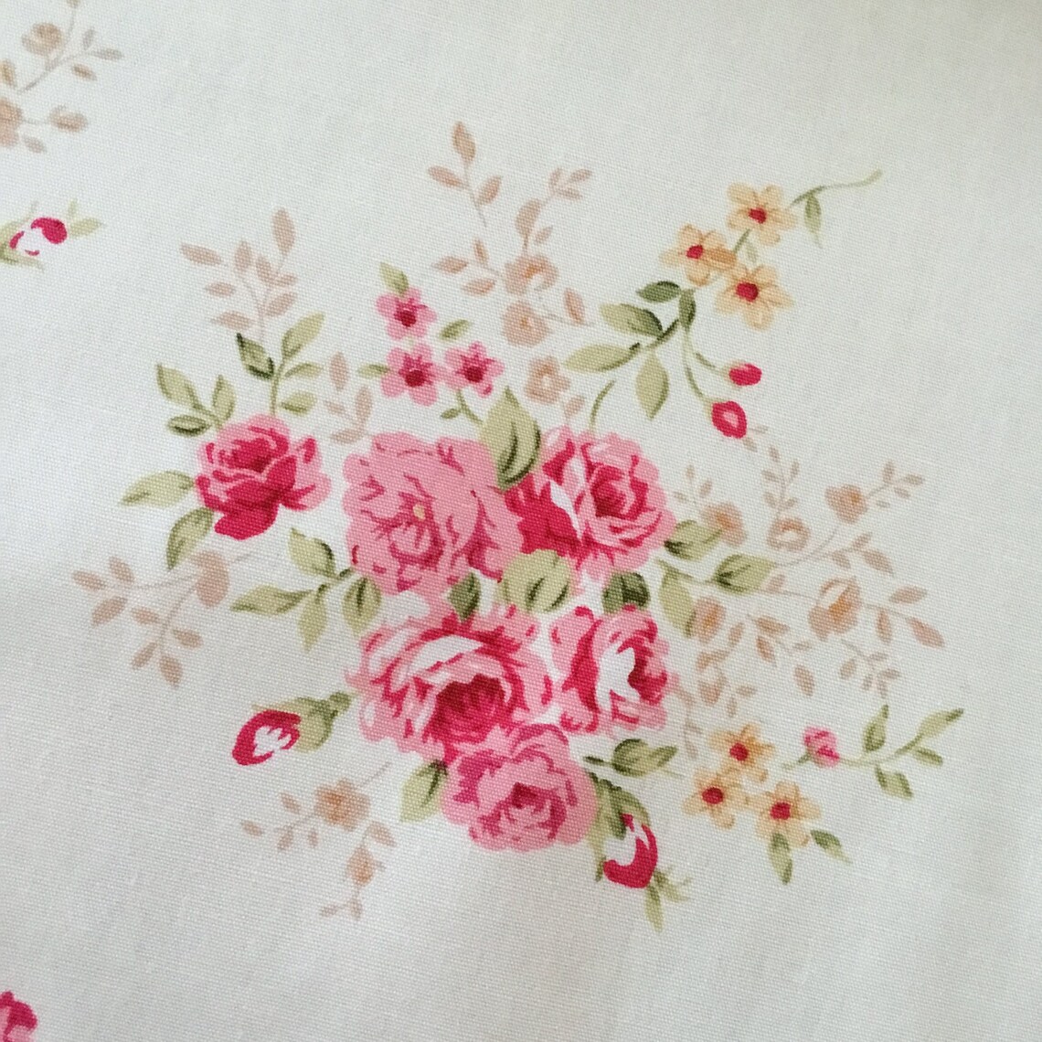Ivory Pink Vintage Style Small Pink Roses Flower Floral 100% - Etsy