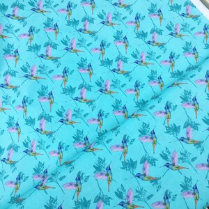 Hummingbird birds leaves pretty green dressmaking quilting quilt extra wide 100% cotton fabric material kids clothes x HALF METRE image 2