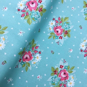 Riley Blake teal turquoise decor rhapsody vintage style fabric material floral flowers 100% cotton fabric dress dressmaking crafts quilting