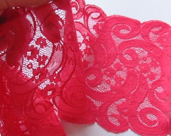 5.5&quot; Wide Stretch Elastic Lace by Yard, Vivid Pink Lingerie Lace