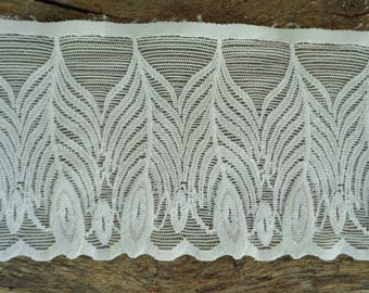 3&quot; Stretch elastic lace by yard; Milk WHITE lingerie lace with Feather pattern