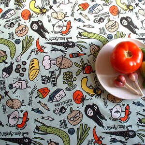 Cotton table runner with funny print 19&quot;x 57&quot; Kitchen table topper, Multicolor table cover