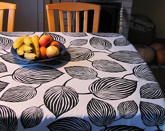 Black & White  cotton tablecloth with Stylized Leaves 34"x 57"