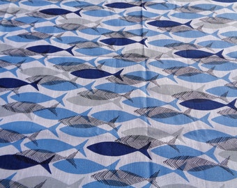 Pure linen table cloth with fish print 18" x 59"
