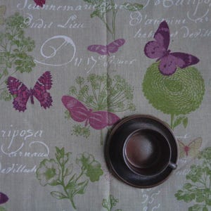 Pure linen tablecloth with botanical print & butterflies. 40"x 57" rectangular tablecloth or curtain