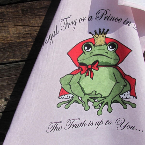 Cotton Guest Towel / Tea Towel; Cotton Hand Towel; Funny Towel from Frog Fabric; Pale Pink Baby Towel / Children Towel; Royal Frog Towel