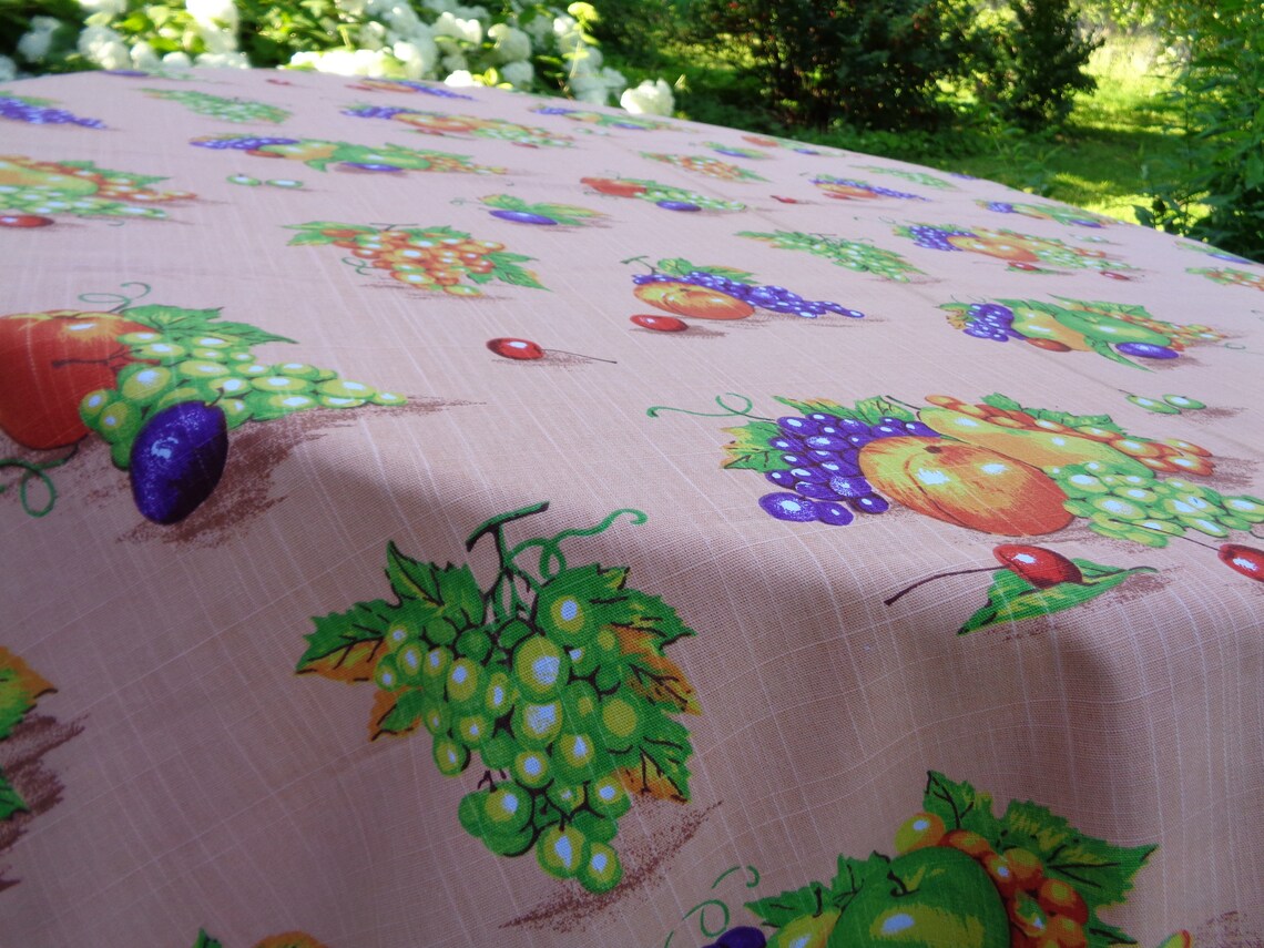 Cotton Tablecloth With Fruits & Berries 57 Square / Etsy