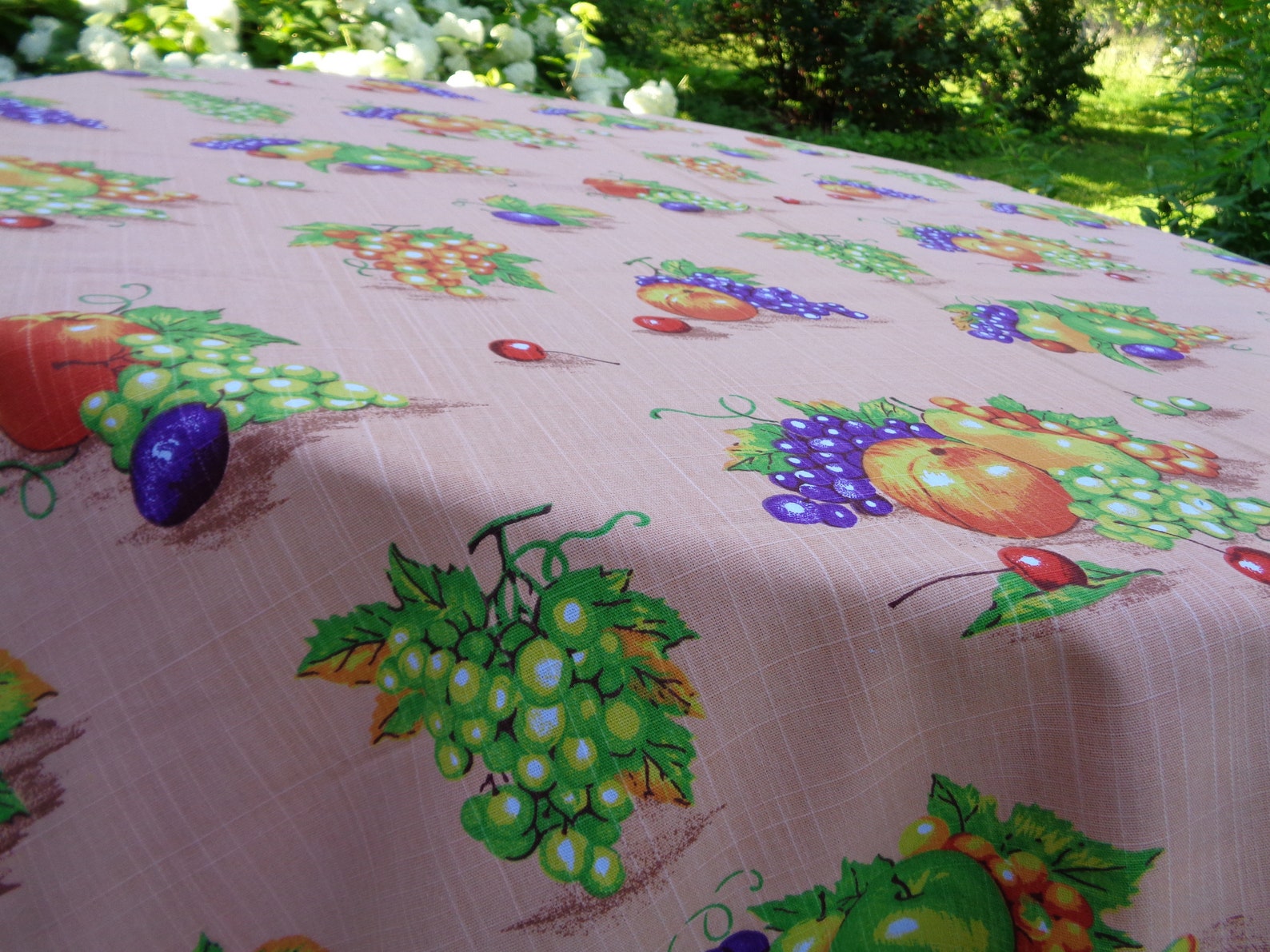 Cotton Tablecloth With Fruits & Berries 57 Square / Etsy