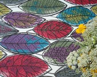 17"x 57" Cotton table runner with Colorful stylized leaves