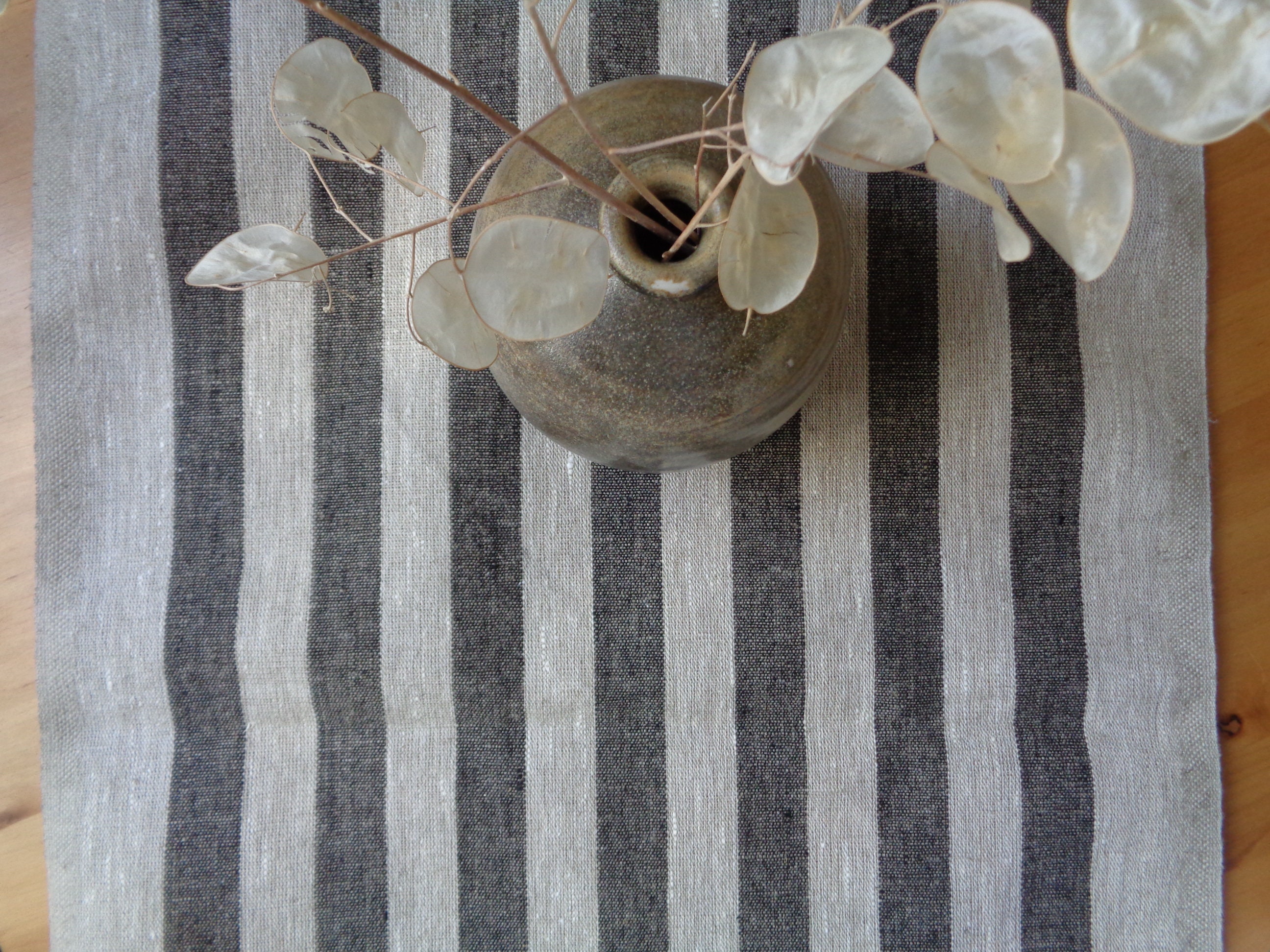 Striped Linen Table Runner: Ecru, Gray \u0026 Black - Custom Sizes - Etsy, image size:2592x1944