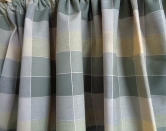 Kitchen Curtain, Sage & Pale Yellow Check pattern Cotton Curtain H17"x W53"/ 110"