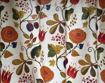 Cotton kitchen curtain with multicolor exotic print; Swedish design fabric