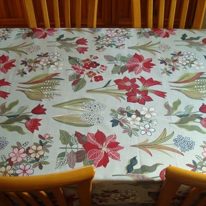 Floral Cotton Tablecloth: Light Gray Spring Flowers, Easter Table Decor