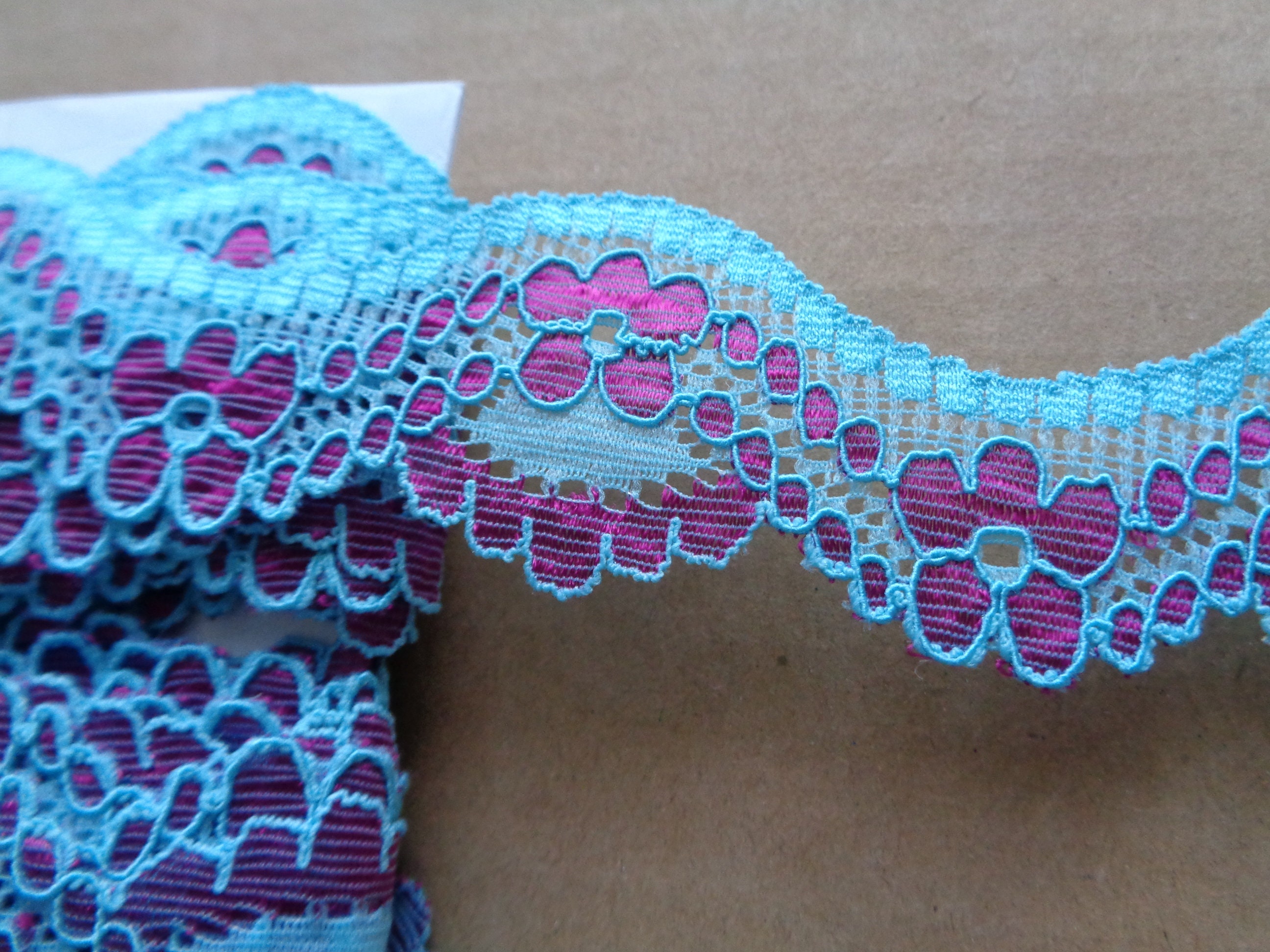 4cm x 3m  Stretch Elastic Lace, Turquoise & Purple Lingerie Lace, Narrow Stretch Lace; Scalloped Lace