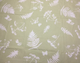 Pale Olive Green Cotton tablecloth with botanical print