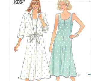 1980s DRESS and SHIRT ~ Vintage Sewing Pattern ~ Semi-fitted slightly Flared Dress ~ Loose fitting Shirt w/ Collar & Tie ends ~ Size 8-10-12