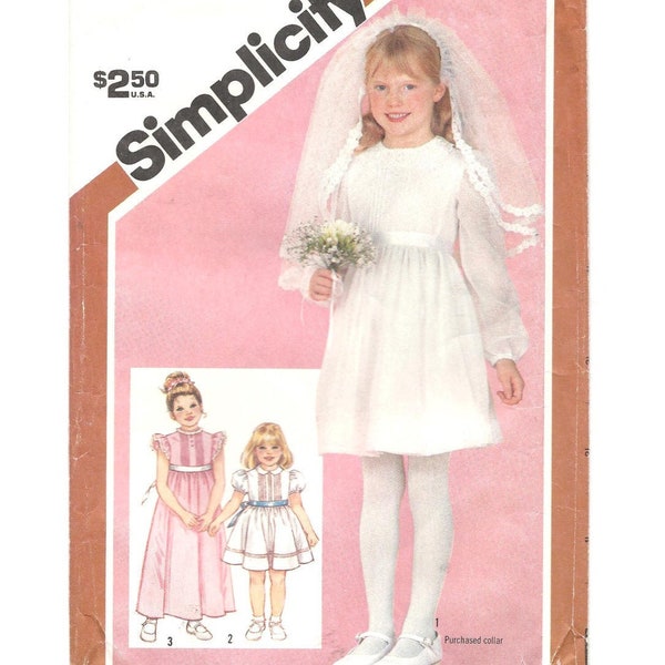 Child's DRESS ~ Vintage Sewing Pattern ~ Short or Long ~ Wedding Flower Girl Dress ~ Communion Dress ~ VEIL ~ Child Size 5 ~ UNCUT