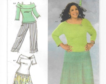 Khaliah Ali Collection ~ Cropped PANTS ~ Knit TOPS ~ SKIRT in two lengths ~ Simplicity 4605 ~ Plus Size 18 20 22 24 Bust 40 42 44 46 Uncut