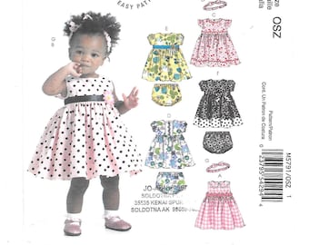 Cute BABY DRESS Panties and HEADBAND Sewing Pattern ~ Size S M L xL ~ McCall's M5791 ~ Flared Skirt ~ Puff Sleeves or Sleeveless ~ Uncut