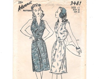 194s Halter DRESS & SHORTS ~ Sundress ~ Vintage Sewing Pattern ~ Advance 3481 ~ Size 12 Bust 30 ~ Fitted Waist ~ Ruffle Trim ~ Pocket