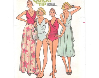 Vintage SWIMSUIT & SKIRT Sewing Pattern ~ Size 12 Bust 34 Butterick 6148 ~ Boho Fitted Mock Wrap Swimsuit V-Neckline ~ Wrap Skirt  2 Lengths