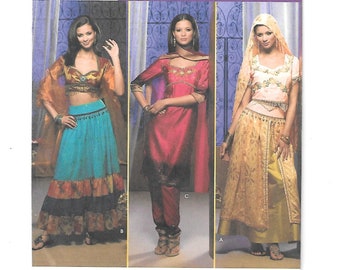 BELLY DANCER Bollywood Harem Girl SARI Genie ~ Costume Sewing Pattern Dress Pants Top Skirt Yoke Shawl Scarf Beaded Fringe  Size 14 16 18 20