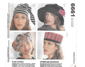 Vintage HAT sewing pattern ~ Hats Variety of Styles ~ Beret Crushers ~ Hunting Caps ~ Knotted Knits ~ Turban ~ Kufe ~ Sizes S - M - L UNCUT