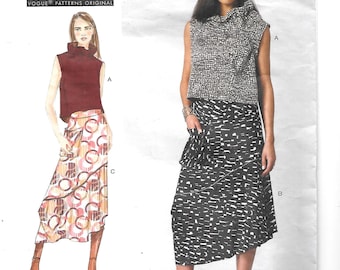 Vogue 1515 TOP & SKIRT sewing pattern ~ Pullover sleeveless Top w/ gathered neck ~ Asymmetric gathered SKIRT Pocket ~ Bust Size 32 34 36