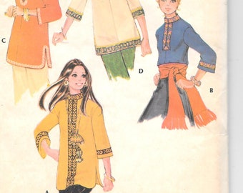 1970s NEHRU style Shirt Blouse Top ~ Vintage Sewing Pattern HIPPIE Boho Braid Buttons Zipper ~ Size Medium Bust 34 36 McCalls 2808 ~ UNCUT