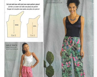 Girl's & Misses' TIE FRONT PANTS ~ Girl's Size S M L Misses' Size xS S M L xL ~ Simplicity 8390 Easy to Sew ~ One Main Pattern Piece ~ Uncut