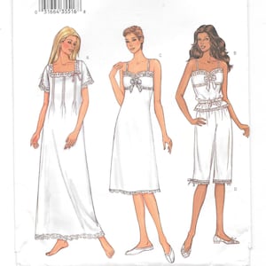 Nightgown ~ Camisole Top ~ Bloomer Pants ~ Slip Gown Butterick 3612 Sewing Pattern Size 6 8 10 Loose fitting A-Line Gown Pin-tucks ~ UNCUT