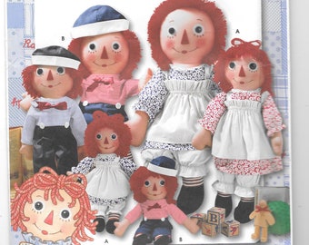 Raggedy Ann & Raggeddy Andy Dolls 15 26 36" Sewing Pattern ~ Doll Clothes Pinafore Dress Shirt Pants ~ Stuffed Cloth Doll w/ Clothes UNCUT