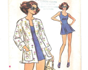 1970s Misses' SWIMSUIT ~ SHORTS ~ JACKET ~ Very Easy Vogue 8884 ~ Vintage Sewing Pattern ~ Size 14 Bust 34 ~ Sweetheart Neckline ~ Uncut