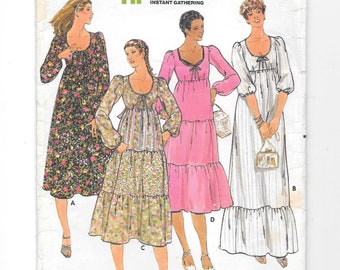 1970s Boho DRESS Vintage Sewing Pattern ~ Size12 Bust34 ~ Butterick 6026 ~ Semi Fitted High Waist Dress ~ U Neckline ~Tiered gathered Skirt