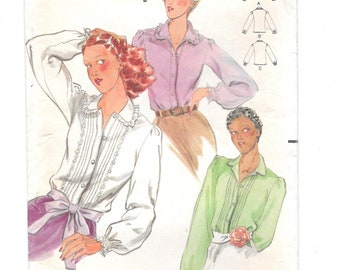 1970s Semi-fitted BLOUSE~ Vintage Sewing Pattern ~ Size 14 ~ Simplicity 5522 Long Sleeve ~ Button Front ~ Tucked Band ~ Ruffle Collar & Cuff