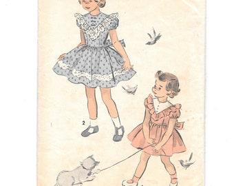 1950s Girl's DRESS Vintage Sewing Pattern ~ Advance 4671 ~ Size 8 Breast 26 ~ Embroidered or Self Ruffled Yoke Dress Puff Sleeves Full Skirt