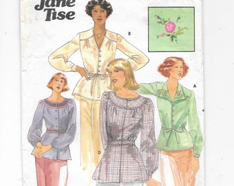 1970s Boho BLOUSE and Embroidery Transfer ~ Vintage Sewing Pattern Butterick 5051 ~ Designer JANE TISE ~ Bust 34 ~ Semi-Fitted Long Sleeve