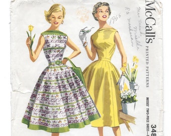 1950s Full Skirt DRESS Vintage Sewing Pattern ~ Two Pc Sleeveless Dress Bodice and Skirt ~ Size 18 Bust 36 ~ McCall's 3489 Rockabilly  Dress