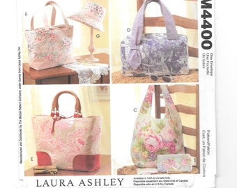 Laura Ashley BAGS & HAT Accessories Sewing Pattern ~ McCall's 4400 Tote Bag ~  Cosmetic Bag ~ Coin Purse ~ Hobo Bag ~ Handbag ~ Hat ~ Uncut