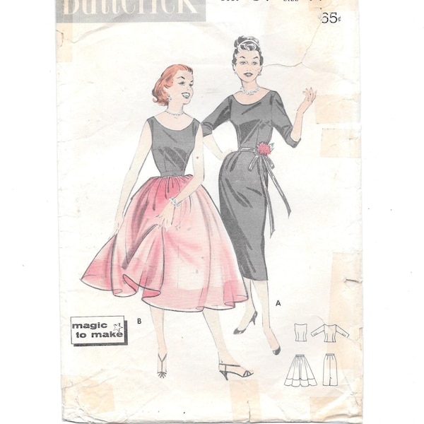 1950s ~ Two Pc DRESS Seperates MAGIC to MAKE ~ Vintage Sewing Pattern ~ Scoop Neck Top ~ Full or Tapered Skirt ~ Butterick 8402 ~ Bust 34