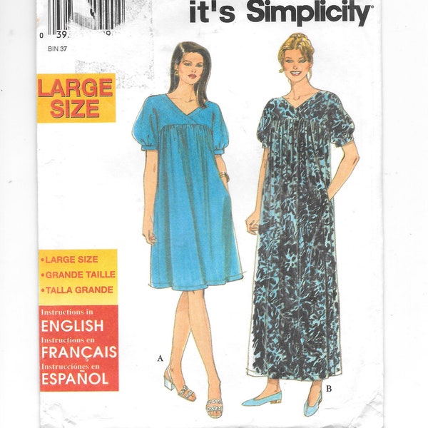 Misses' Pullover DRESS or CAFTAN ~ Simplicity 7951 Sewing Pattern ~ Loose fitting MuMu Plus Size 18W - 22W Bust 40 - 48" It's So EASY Uncut