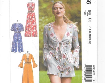 JUMPSUIT & ROMPER Sewing Pattern ~ Pockets ~ Front Ties ~ Elasticized Waist ~ Sleeve and Leg Lengths variations Size 14 16 18 20 22 ~ Uncut